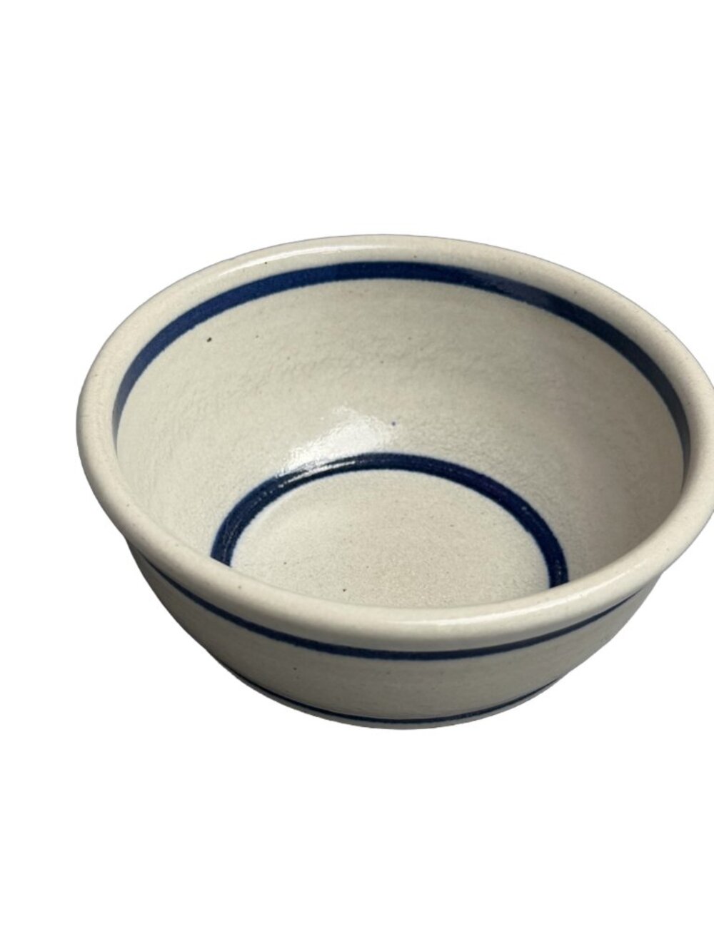 Vintage Cream Navy Blue Striped Stoneware Bowl Farmhouse Condiment Handmade Soup